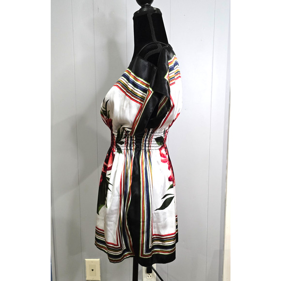 VTG NWOT Topia Womens XL Y2K 90s Tunic Bold Floral Striped Smocked Cinched Waist - Picture 3 of 6